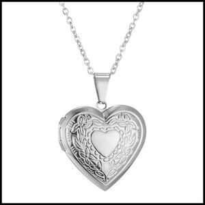 Stainless Steel Heart Locket Necklace Dainty Memorial Keepsake Photo Pendant